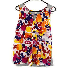 Pixley size Medium sleeveless shirt tank top gray‎ rear floral front pink yellow